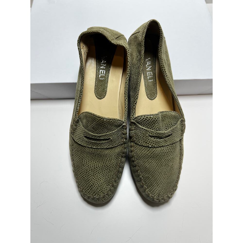 Vaneli Driving Shoes Penny Loafers Shimmery Olive Green Womens 8 M Moccasin Toe